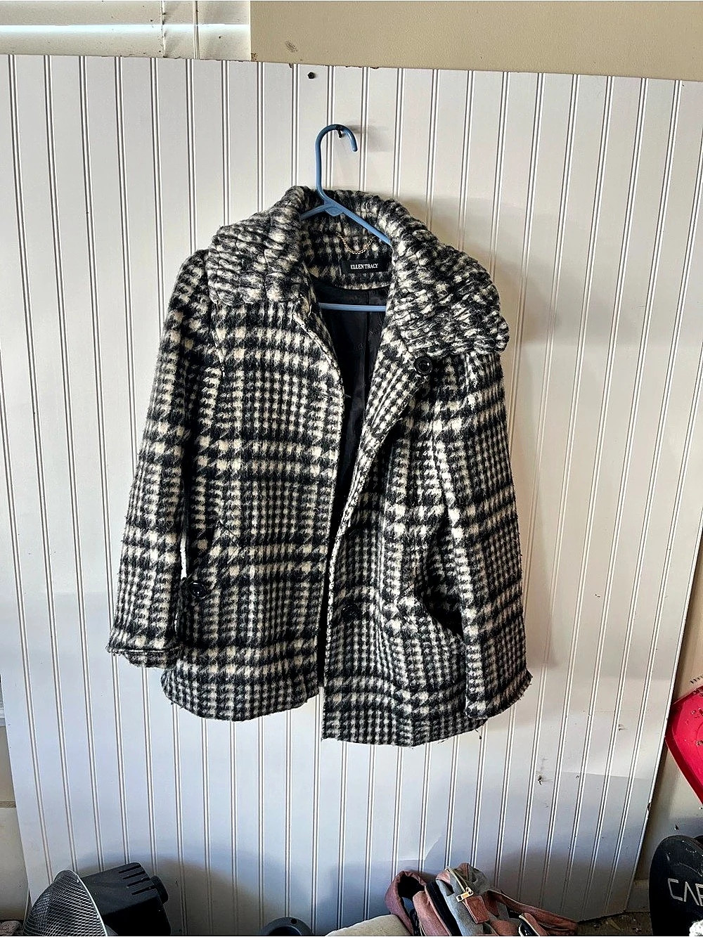 Ellen Tracy Checkered Pea Coat in Black & White Size 12